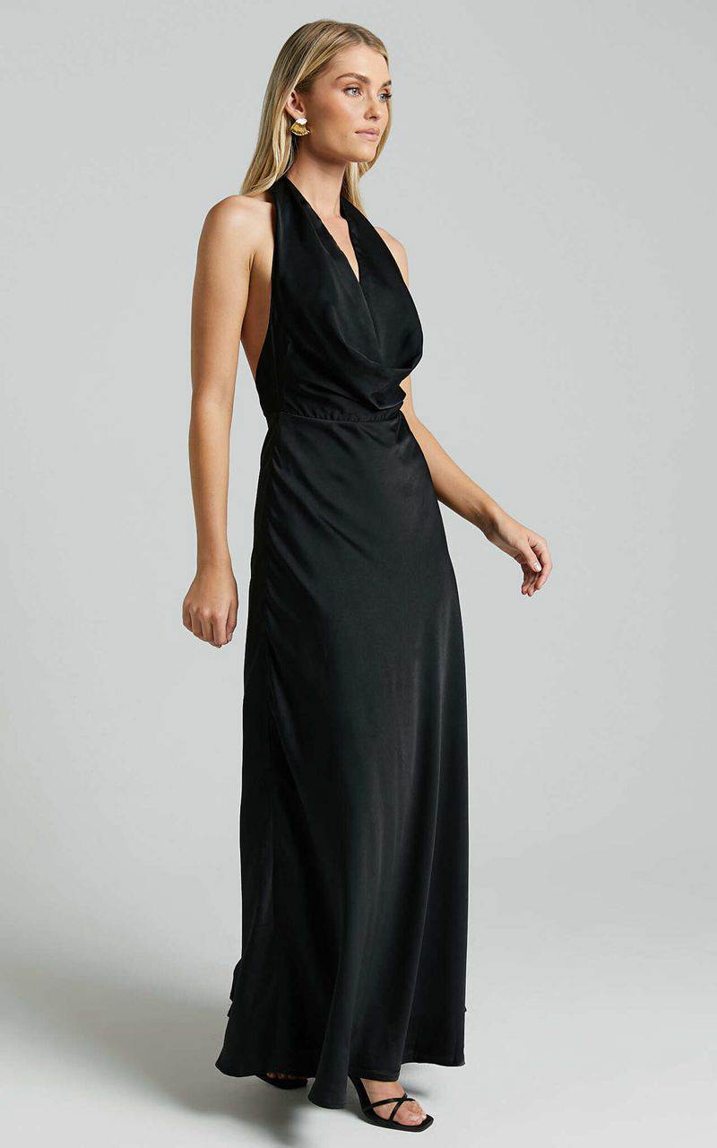 Showpo Helen Maxi Dress - Cowl Neck Slip Black | TUZHAC184