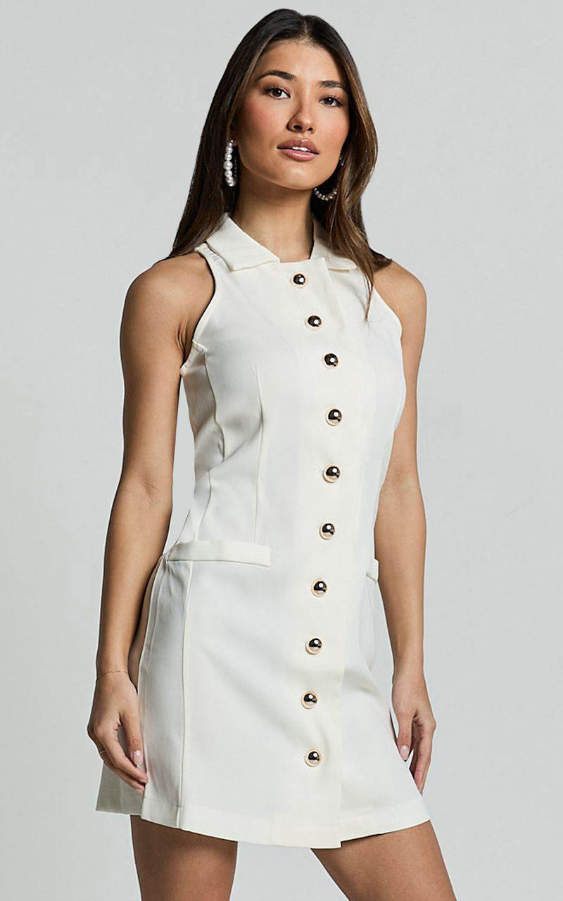 Showpo Helen Mini Dress - Collared Button Down Mini Dress White | OQEJRM286