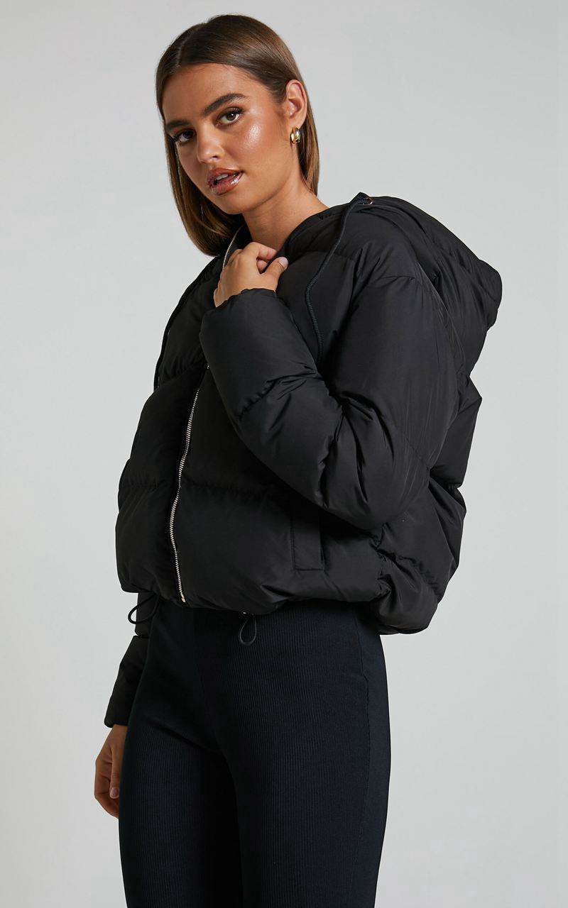 Showpo Helgi Jacket - Hooded Puffer Jacket Black | UBRCSO984