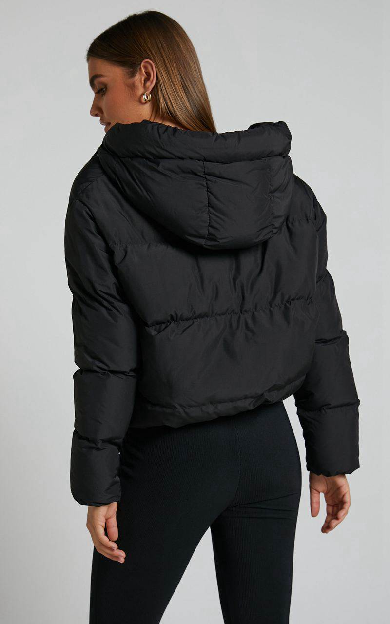 Showpo Helgi Jacket - Hooded Puffer Jacket Black | UBRCSO984