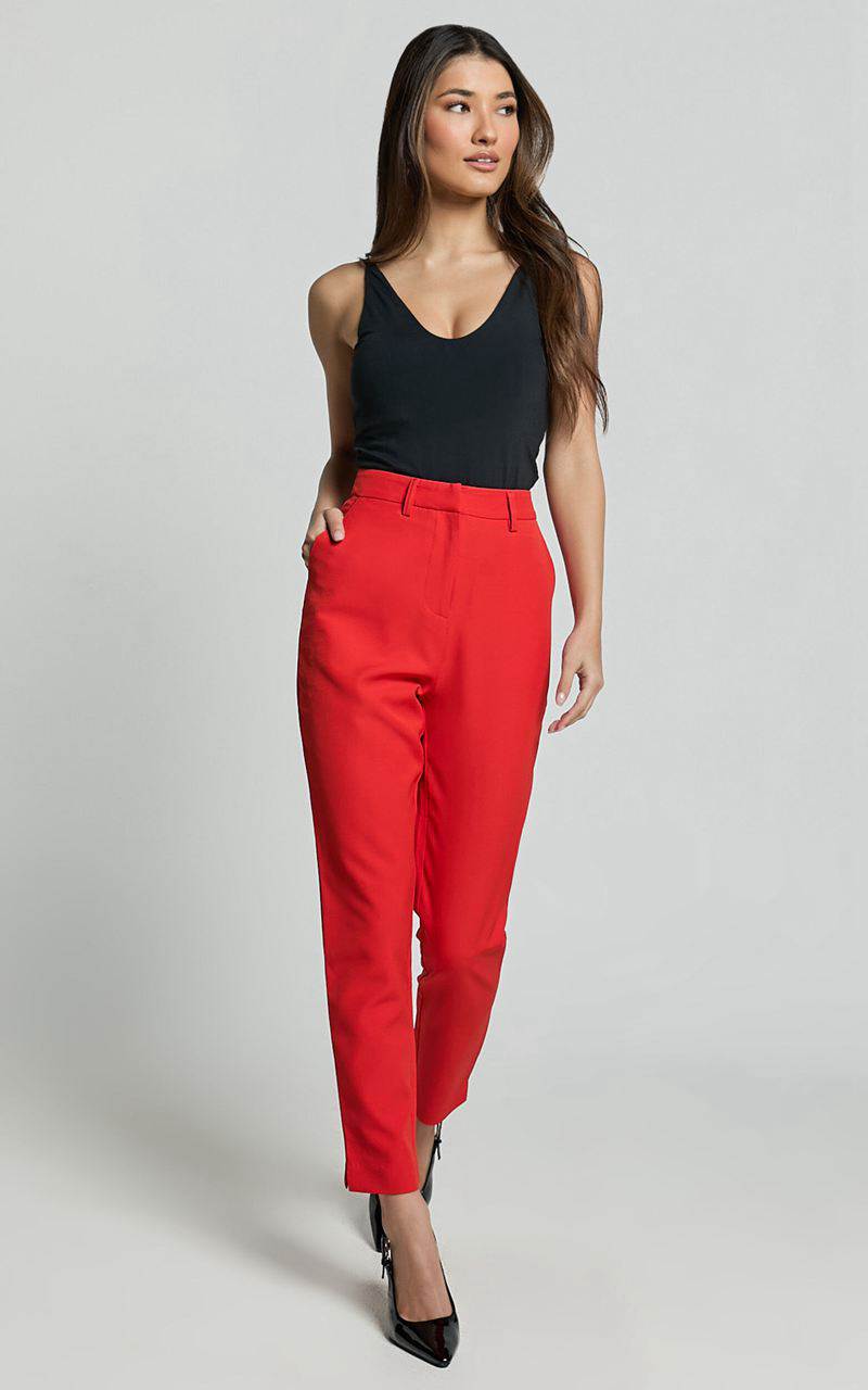 Showpo Hermie Pants - High Waisted Cropped Tailored Pants Red | UGOCKQ875