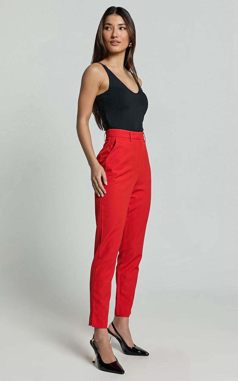 Showpo Hermie Pants - High Waisted Cropped Tailored Pants Red | UGOCKQ875