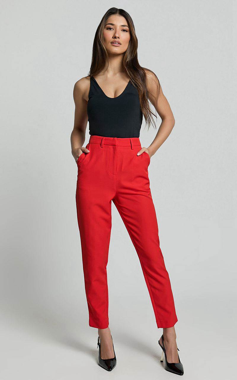 Showpo Hermie Pants - High Waisted Cropped Tailored Pants Red | UGOCKQ875