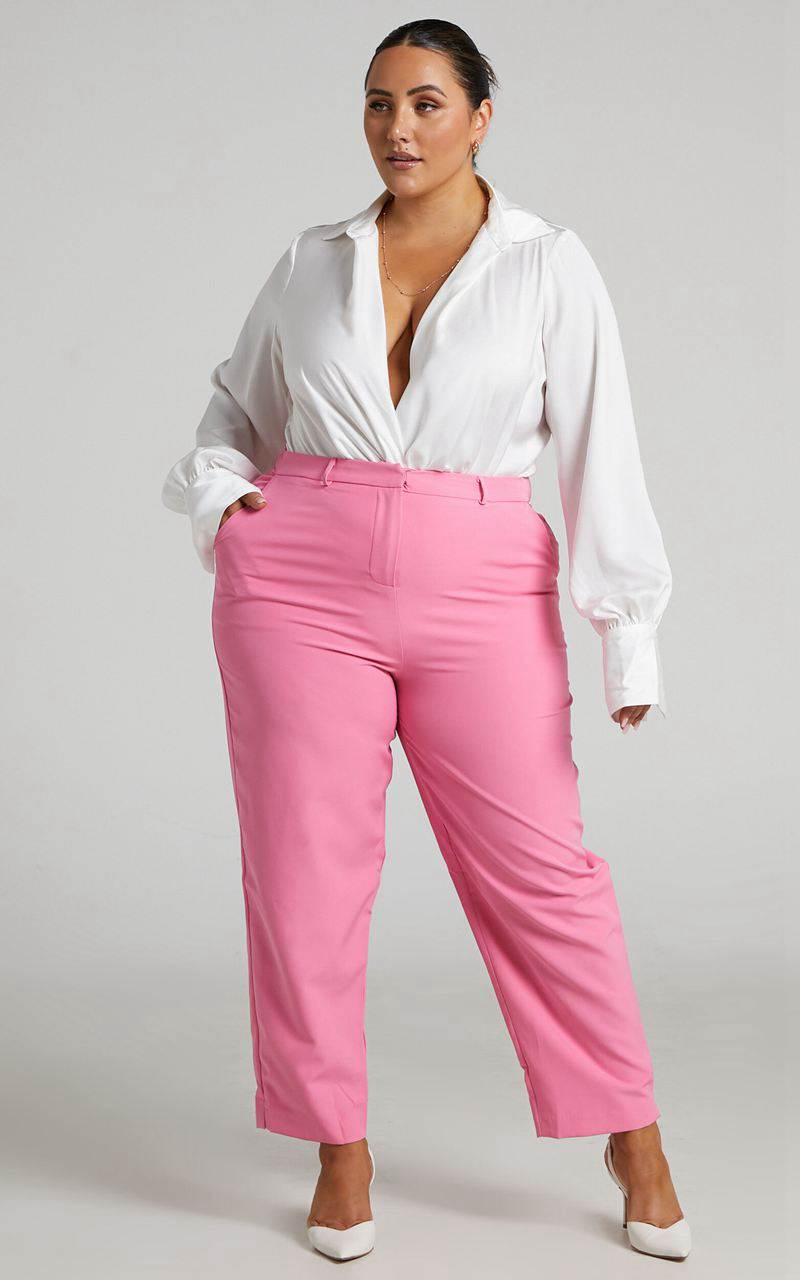 Showpo Hermie Pants - High Waisted Cropped Tailored Pants Pink | DJPSEA068