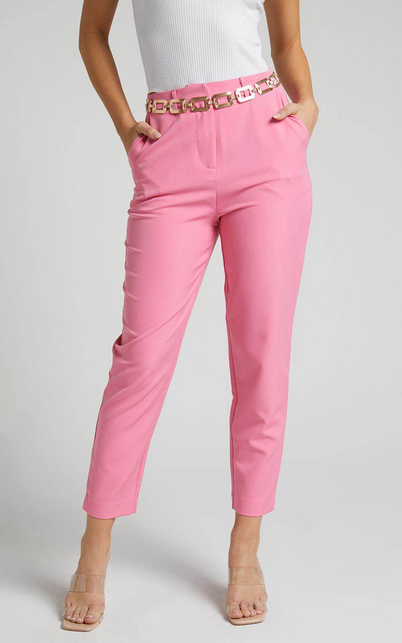 Showpo Hermie Pants - High Waisted Cropped Tailored Pants Pink | DJPSEA068