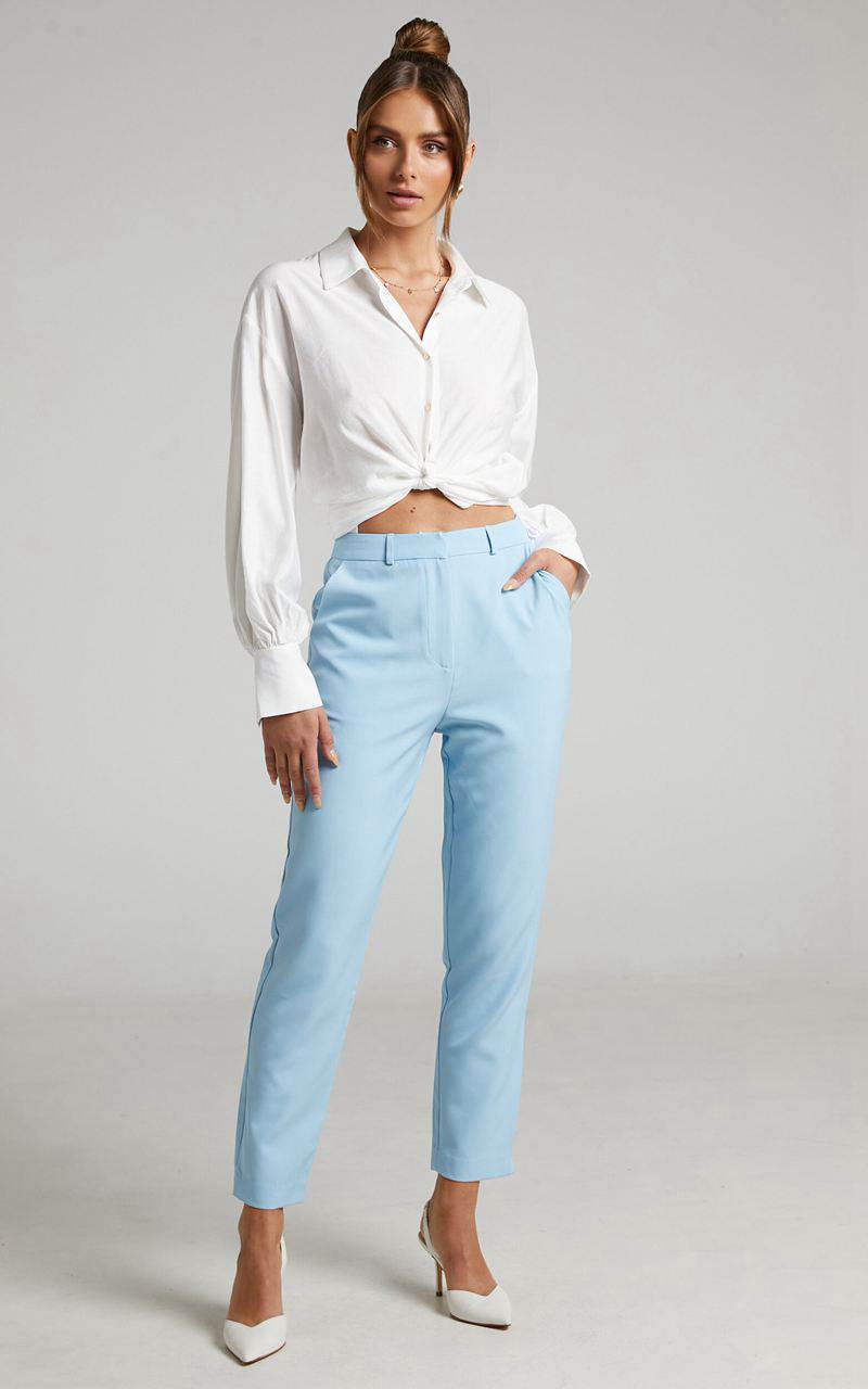 Showpo Hermie Pants - High Waisted Cropped Tailored Pants Light Blue | JPIANU283