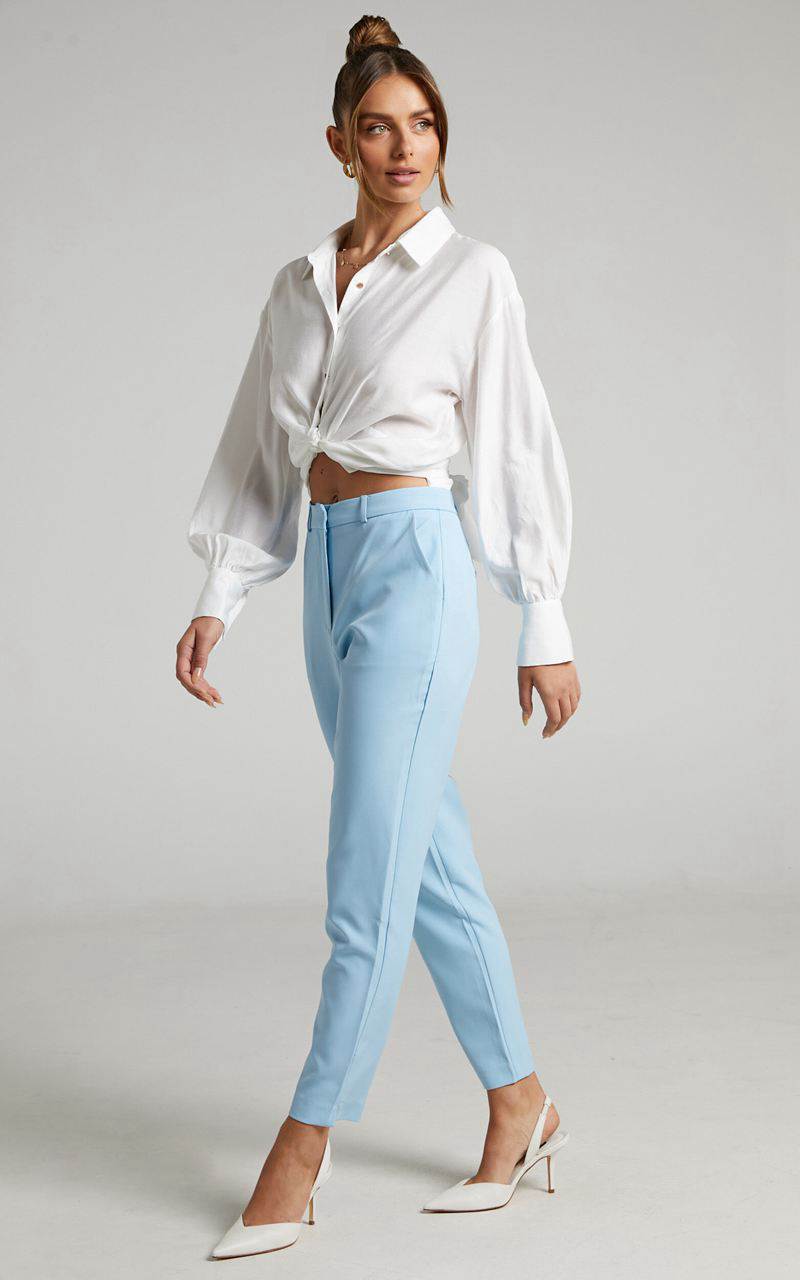 Showpo Hermie Pants - High Waisted Cropped Tailored Pants Light Blue | JPIANU283