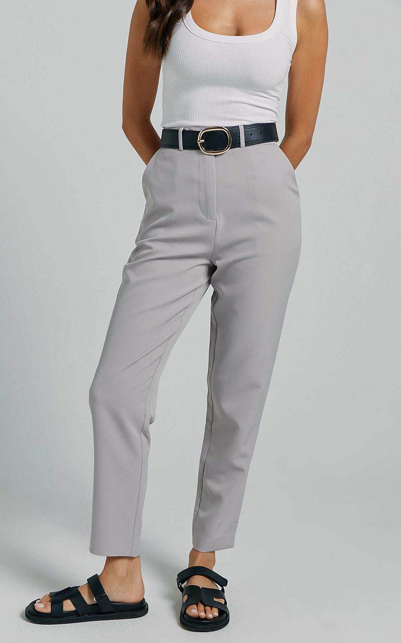 Showpo Hermie Pants - High Waisted Cropped Tailored Pants Grey | XREHOM917