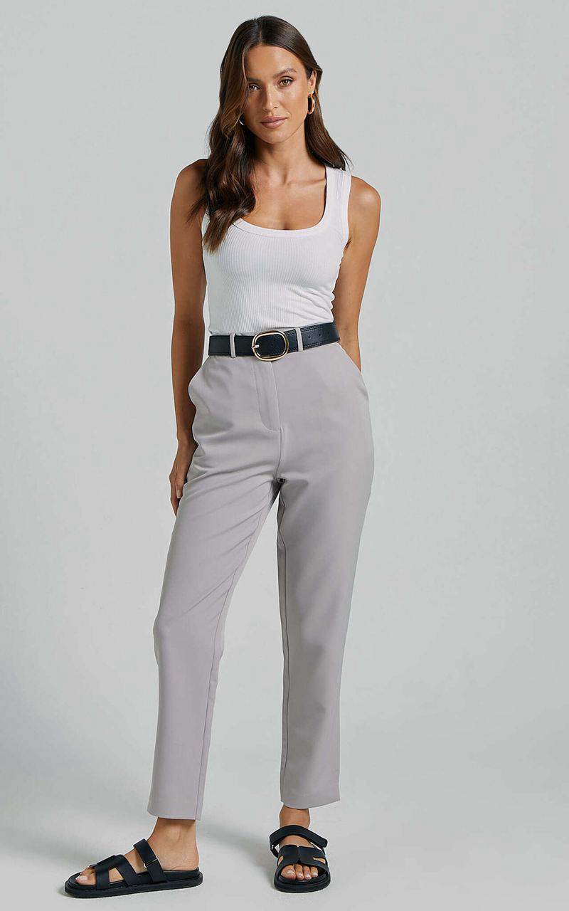 Showpo Hermie Pants - High Waisted Cropped Tailored Pants Grey | XREHOM917