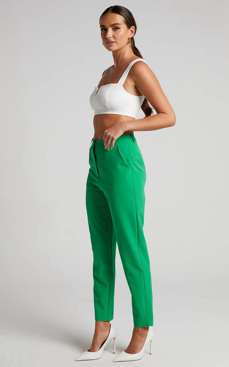 Showpo Hermie Pants - High Waisted Cropped Tailored Pants Green | RGUCEF897