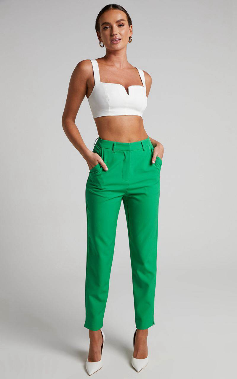 Showpo Hermie Pants - High Waisted Cropped Tailored Pants Green | RGUCEF897