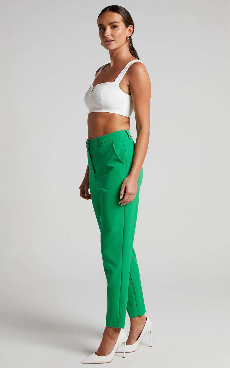 Showpo Hermie Pants - High Waisted Cropped Tailored Pants Green | RGUCEF897