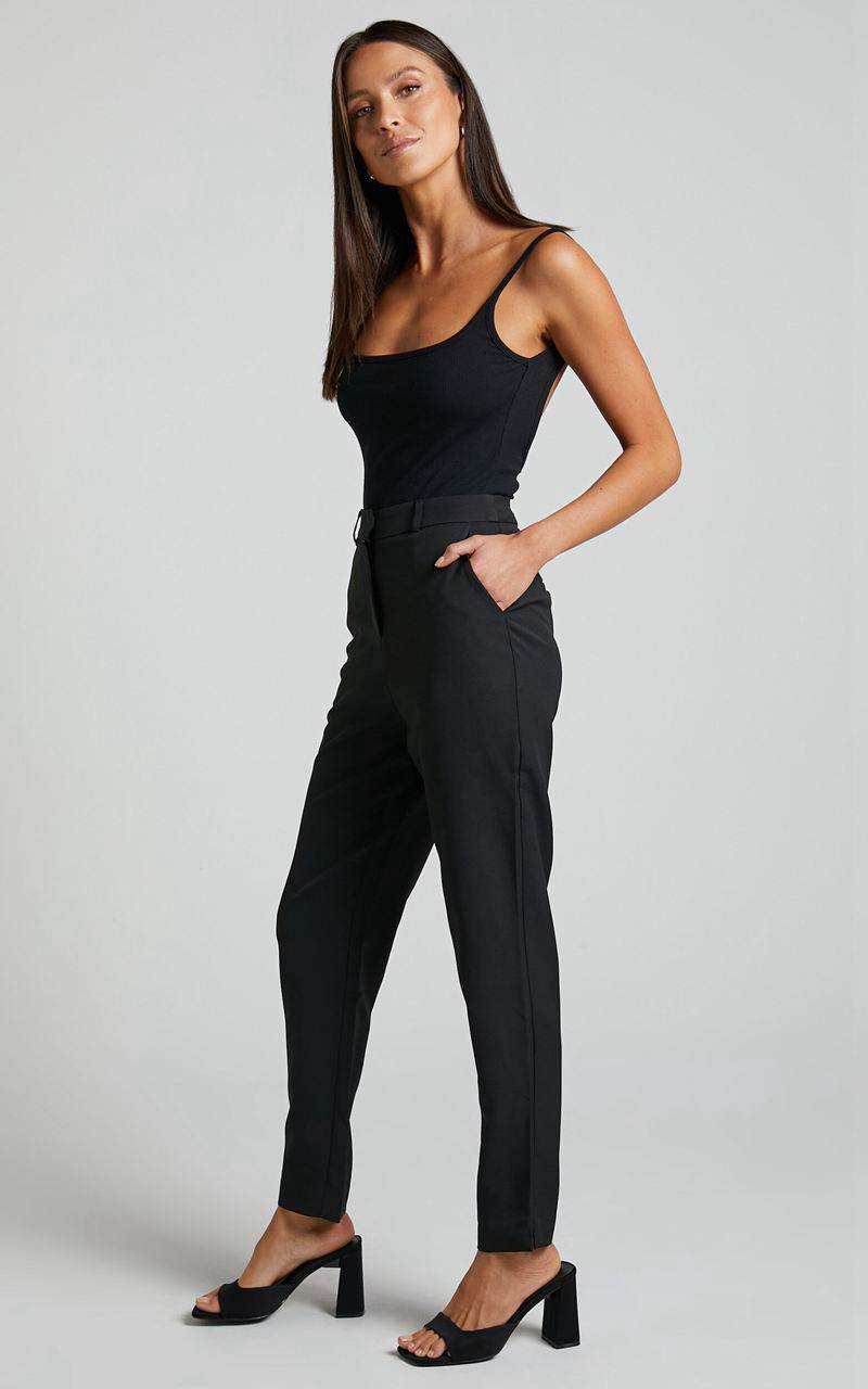 Showpo Hermie Pants - High Waisted Cropped Tailored Pants Black | CFDSVR371