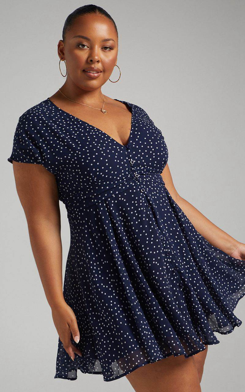 Showpo Hey Now Mini Dress - A Line Dress Navy Spot | URCAOF302