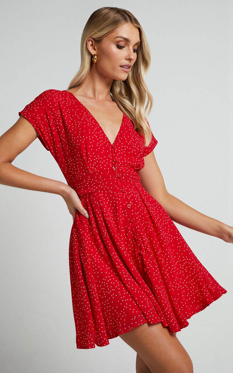 Showpo Hey Now Mini Dress - A Line Dress Red Spot | NYEDZG179