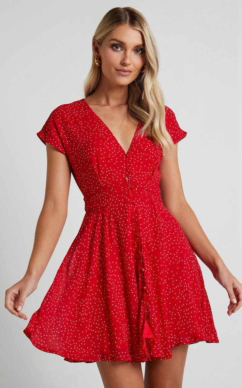 Showpo Hey Now Mini Dress - A Line Dress Red Spot | NYEDZG179