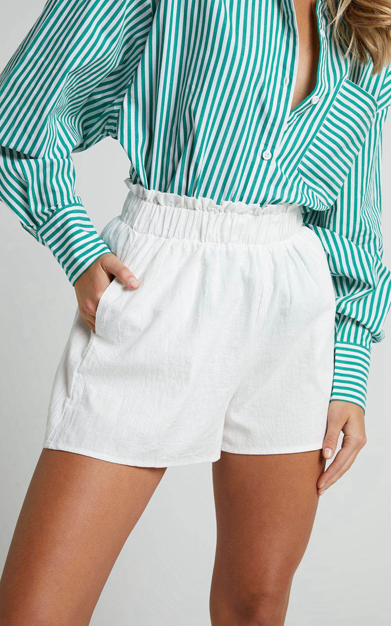 Showpo Hiromi Shorts - High Waisted Linen Look A-Line Shorts White | PAYXCD257