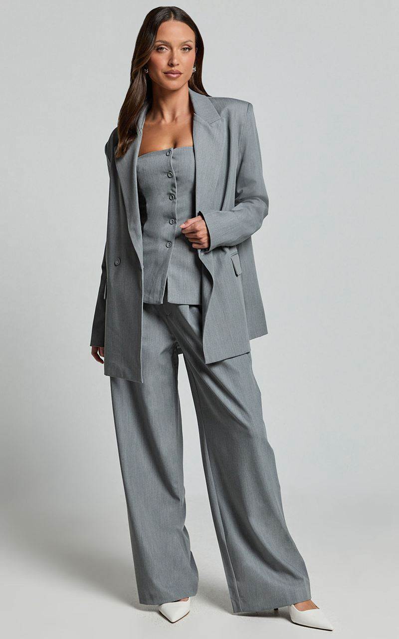 Showpo Hope Blazer - Oversized Double Breasted Blazer Grey | VZBHXG098