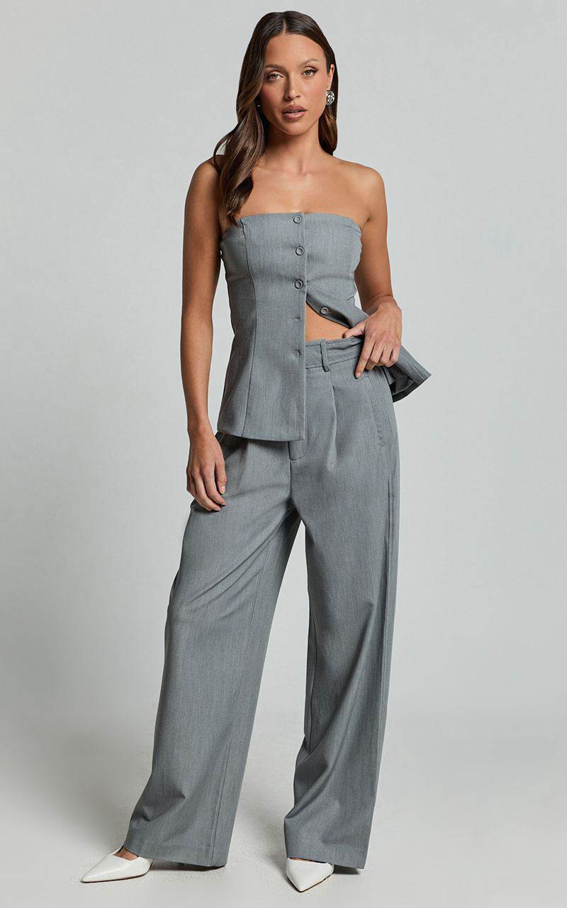 Showpo Hope Top - Longline Tailored Strapless Top Grey | VDMSRK403