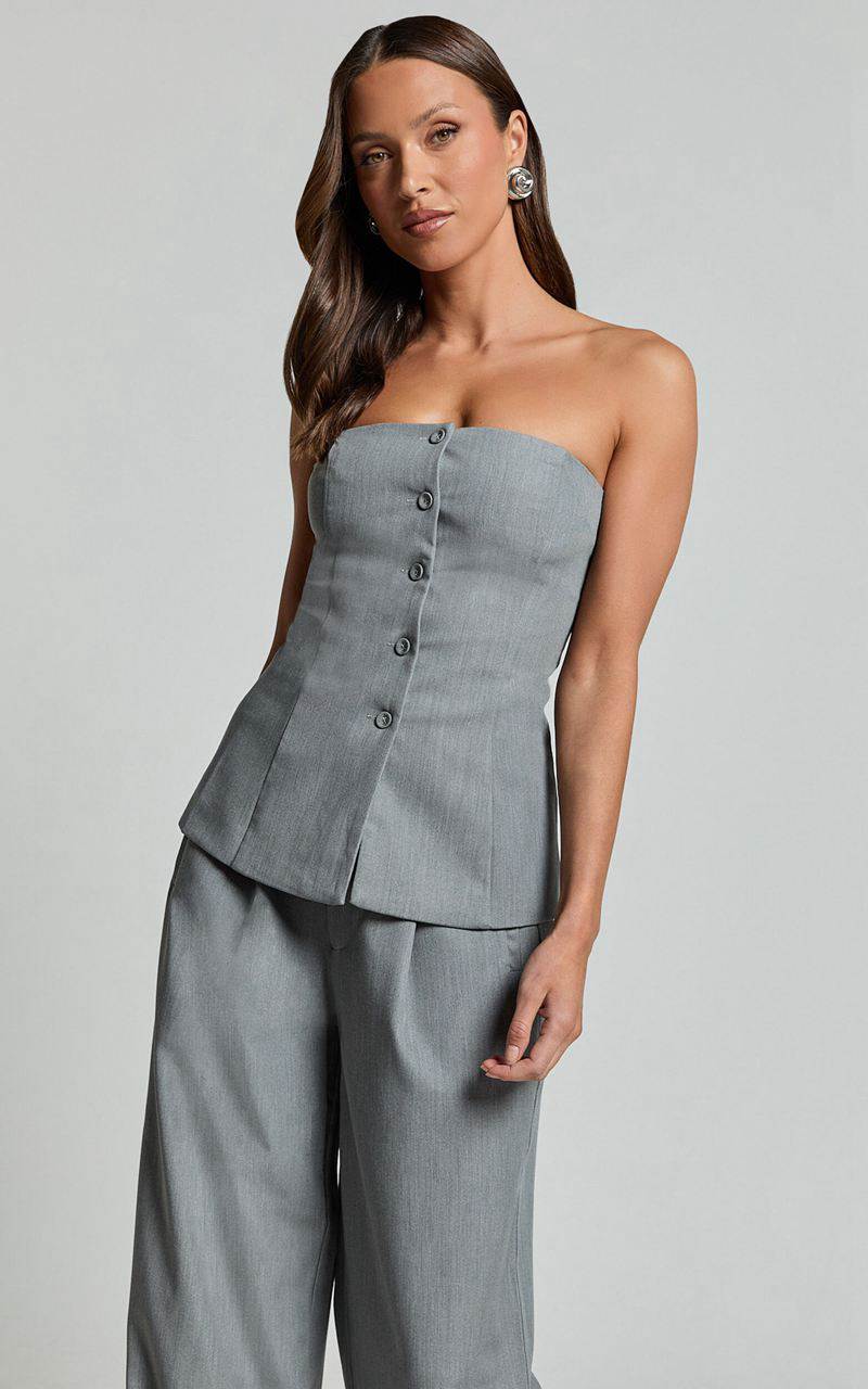 Showpo Hope Top - Longline Tailored Strapless Top Grey | VDMSRK403