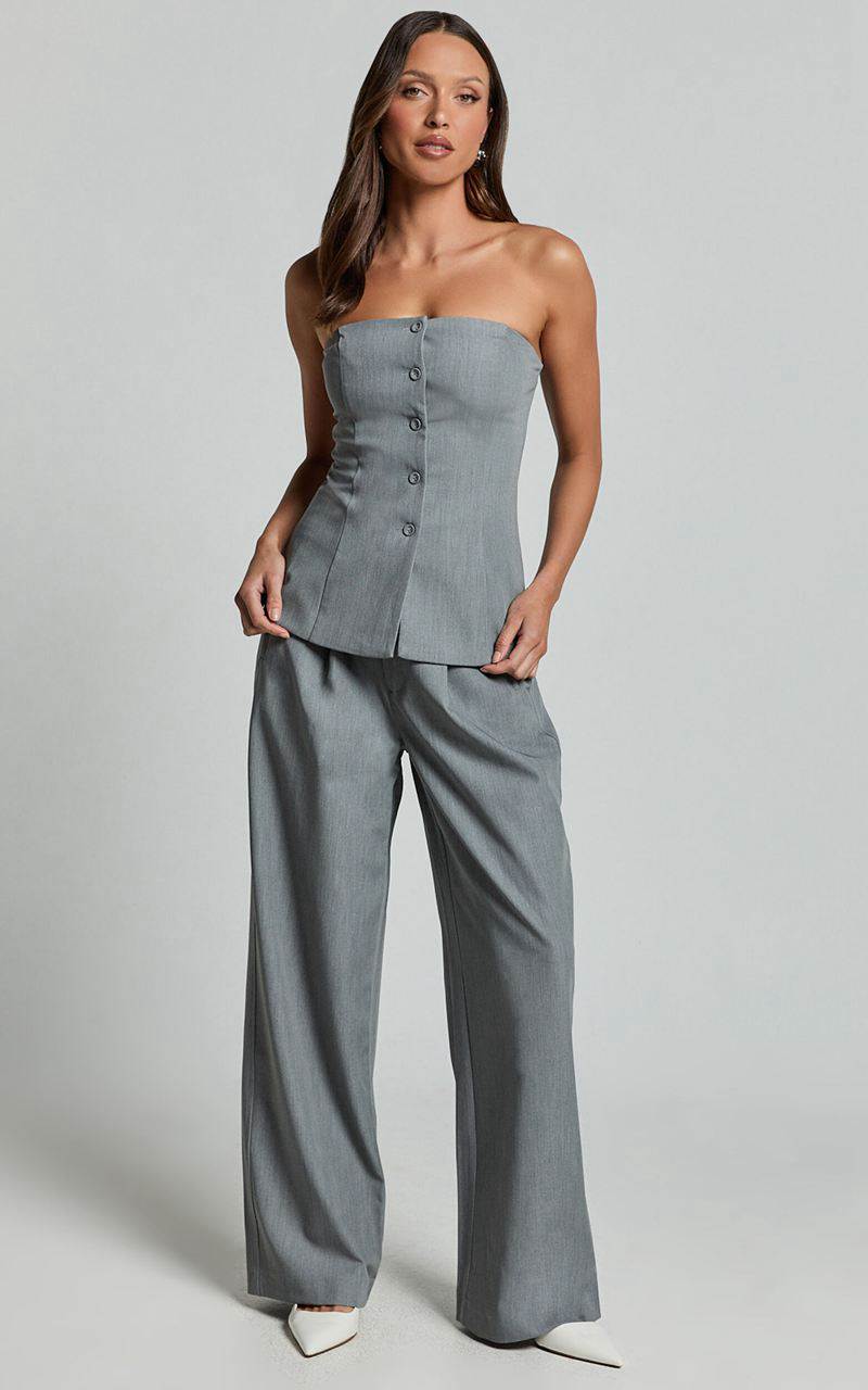 Showpo Hope Top - Longline Tailored Strapless Top Grey | VDMSRK403