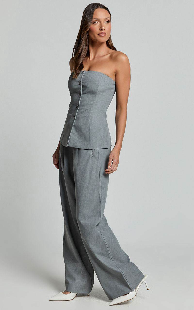 Showpo Hope Top - Longline Tailored Strapless Top Grey | VDMSRK403