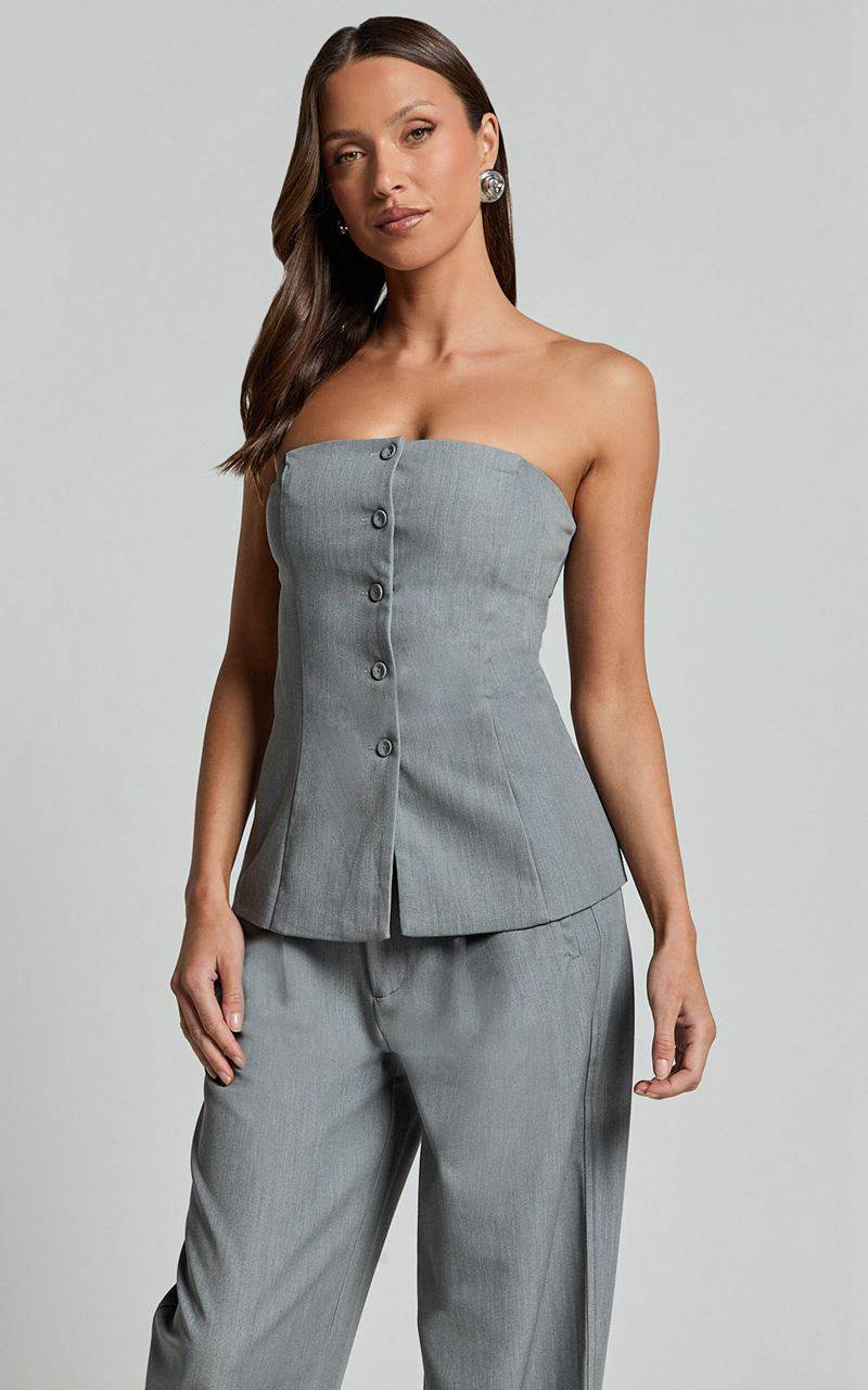 Showpo Hope Top - Longline Tailored Strapless Top Grey | VDMSRK403