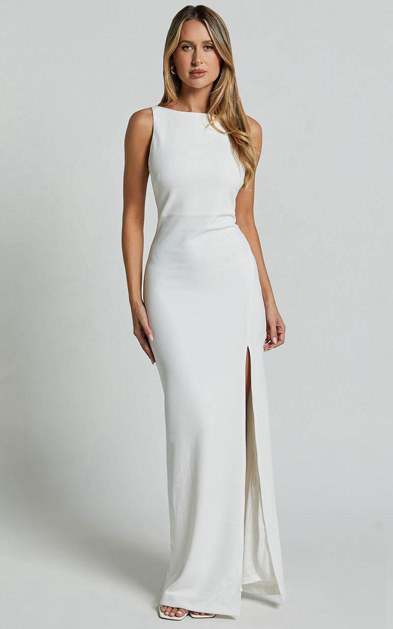 Showpo Indi Midi Dress - Boat Neck Bodycon Dress White | SJQUFX465