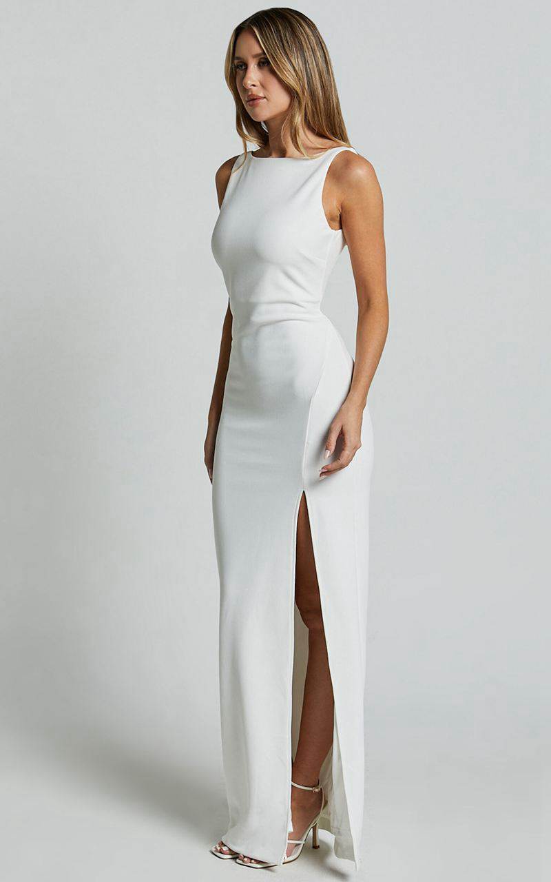 Showpo Indi Midi Dress - Boat Neck Bodycon Dress White | SJQUFX465