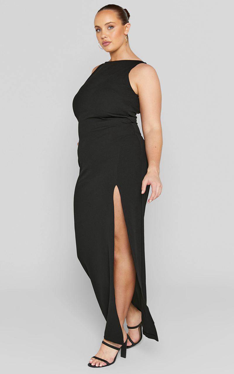 Showpo Indi Midi Dress - Boat Neck Bodycon Dress Black | VFTNRZ692