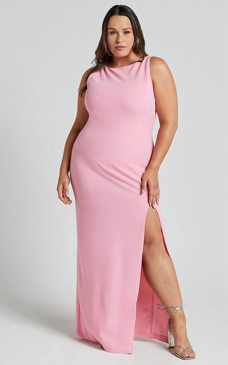 Showpo Indi Midi Dress - Boat Neck Bodycon Dress Pink | DXGWTV397