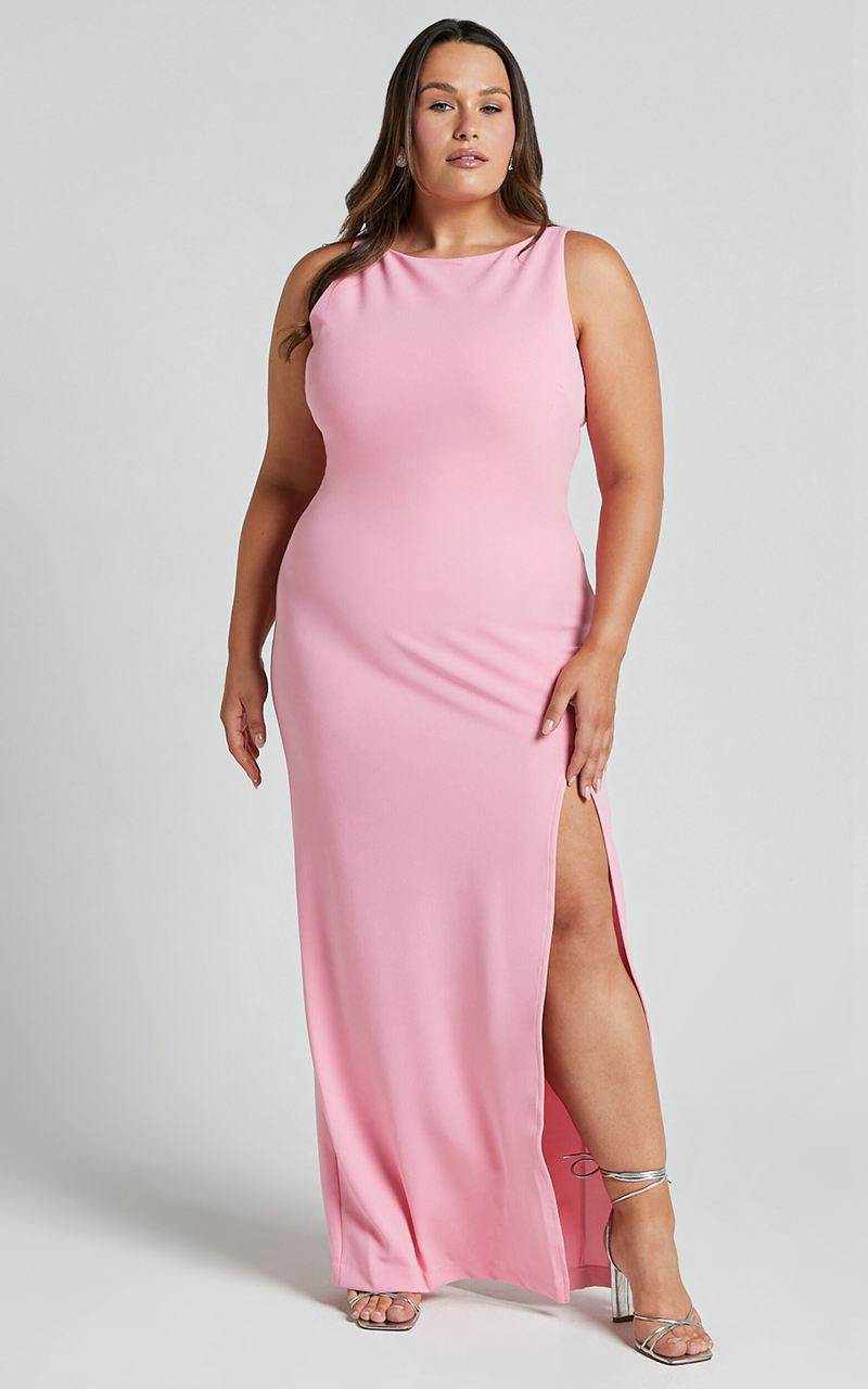 Showpo Indi Midi Dress - Boat Neck Bodycon Dress Pink | DXGWTV397