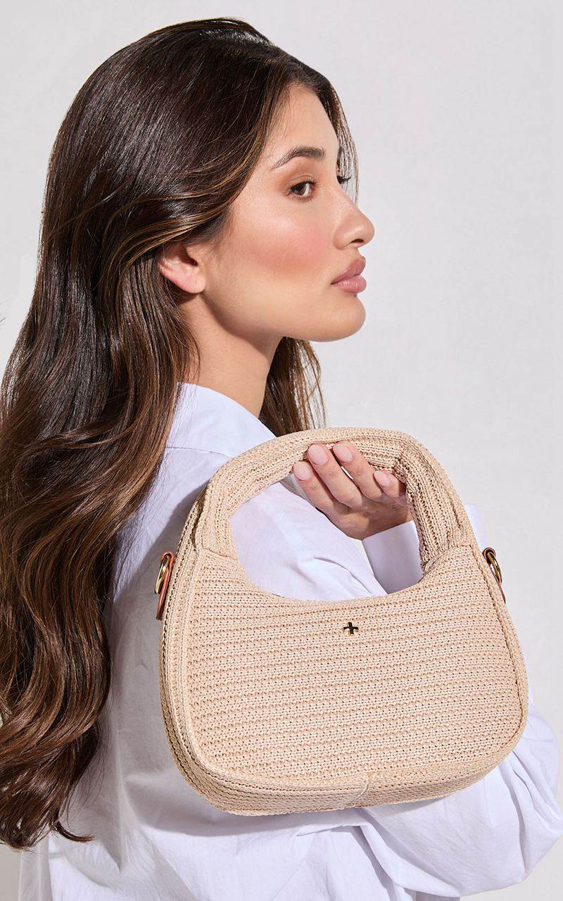 Showpo Indigo Shoulder Bag Sand Faux Raffia | GXVMJS641