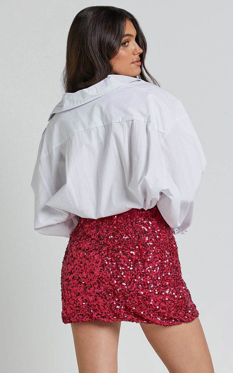 Showpo Ingrid Mini Skirt - Sequin Skirt Fuchsia | TKYSIP186