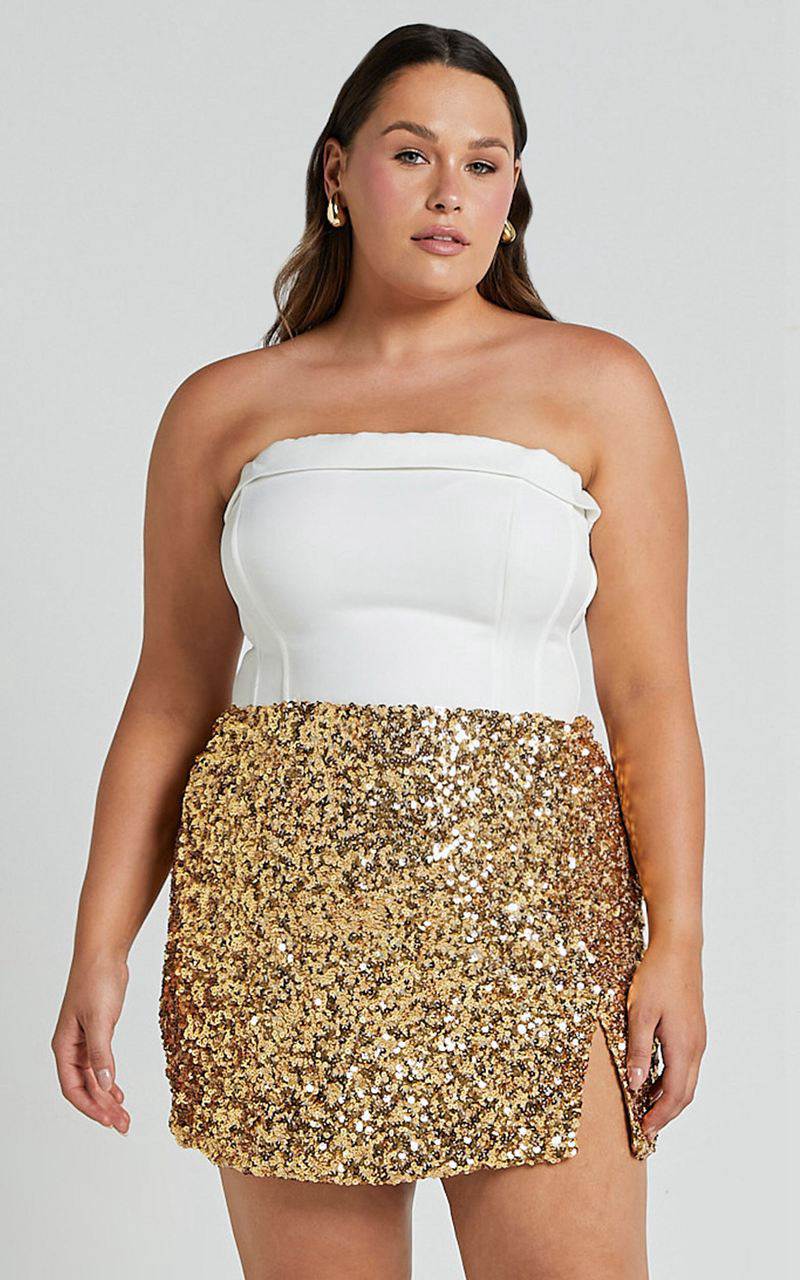 Showpo Ingrid Mini Skirt - Sequin Skirt Gold Sequin | XOSDEU392