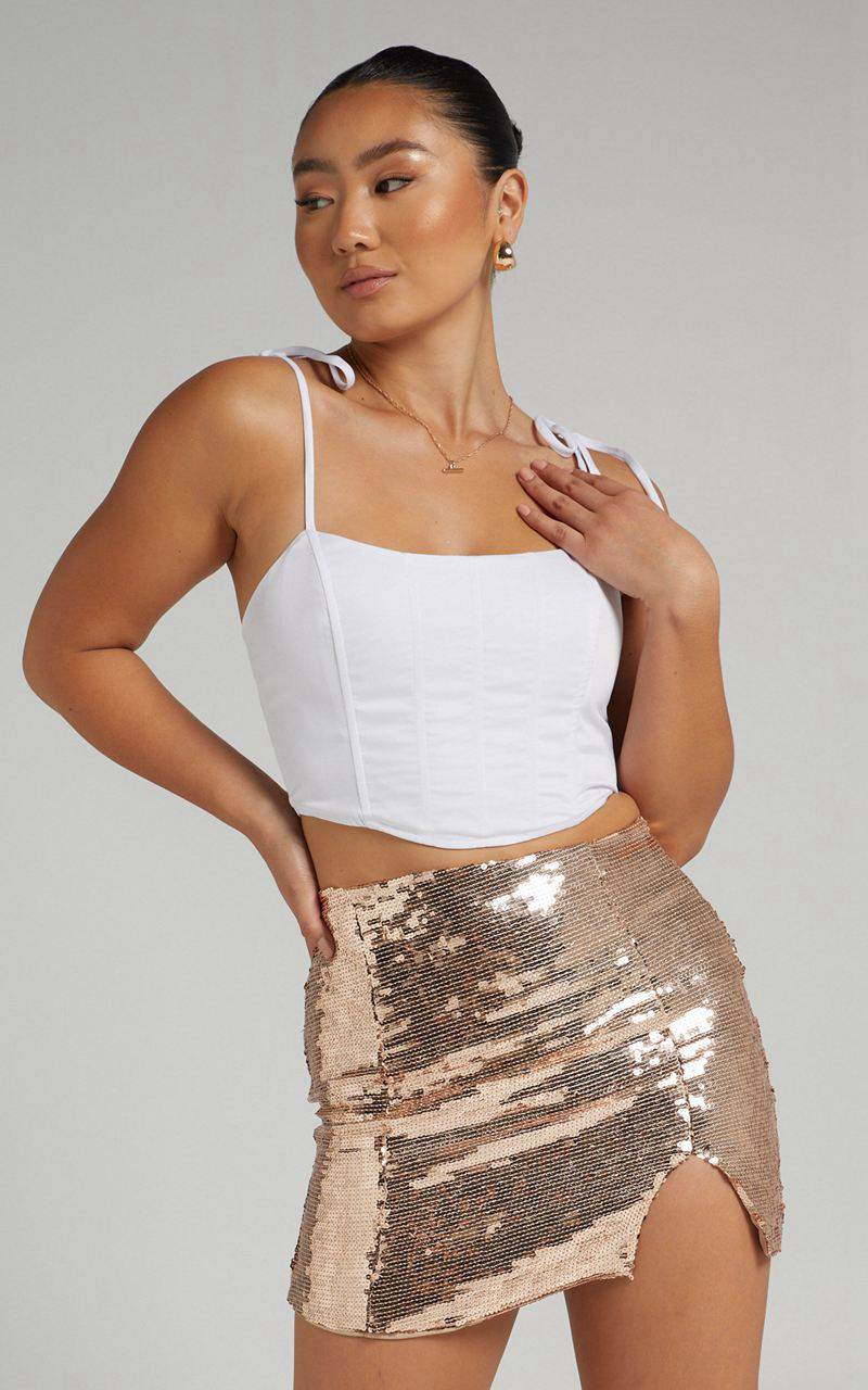 Showpo Ingrid Mini Skirt - Sequin Skirt Rose Gold | KPGOZQ703