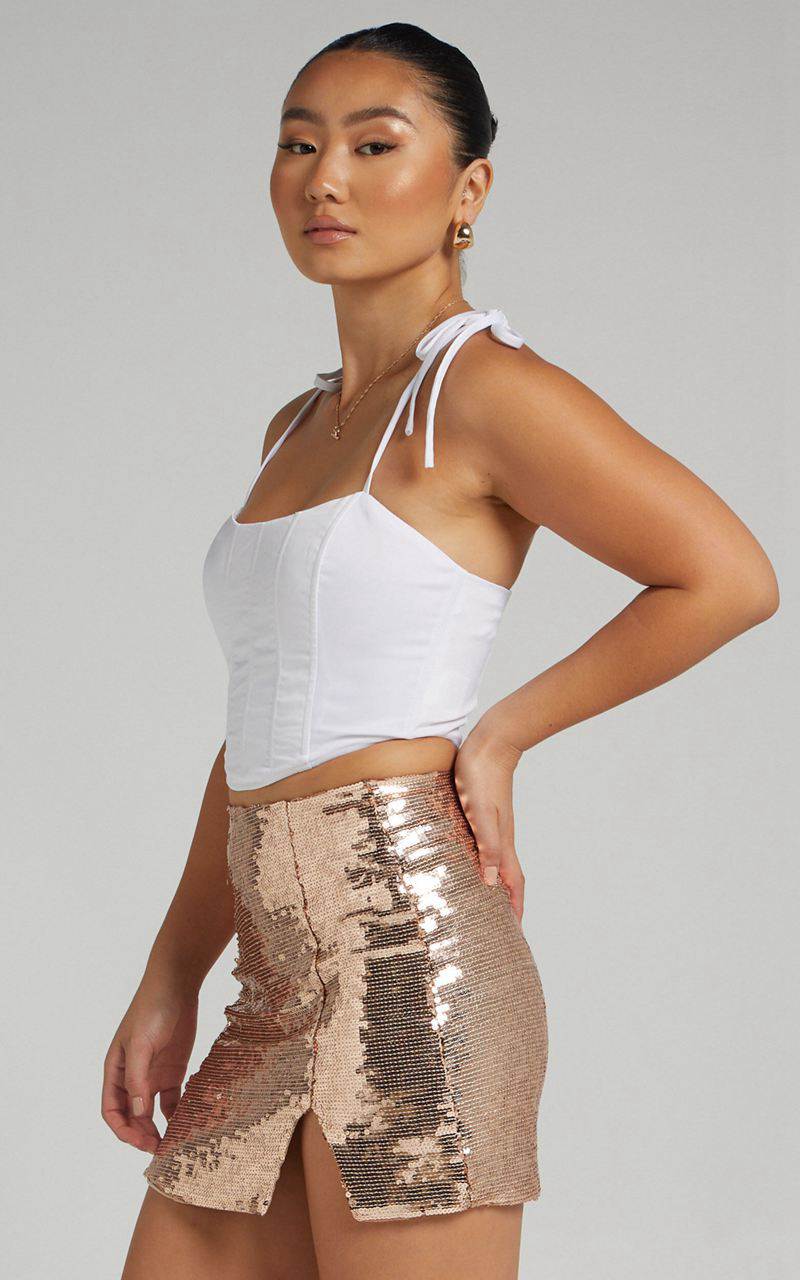 Showpo Ingrid Mini Skirt - Sequin Skirt Rose Gold | KPGOZQ703