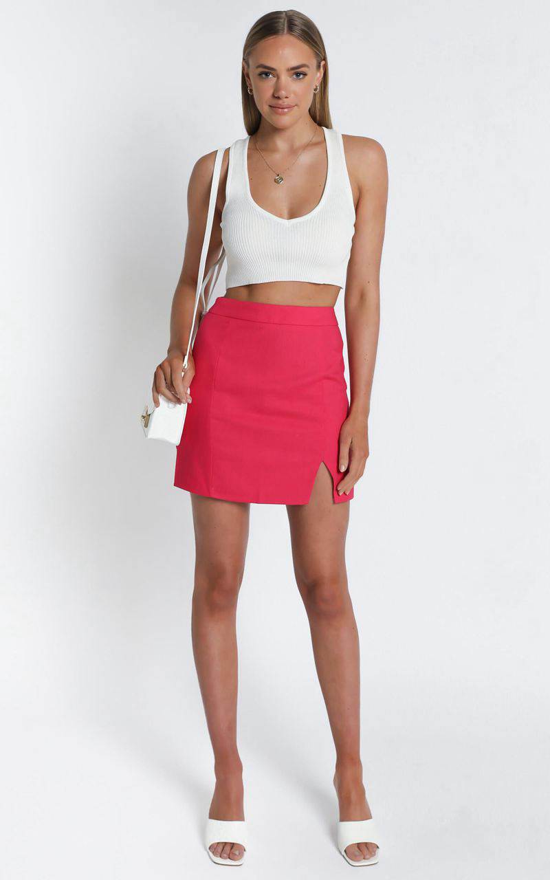 Showpo International Babe Mini Skirt Hot Pink Linen Look | OTQPXL205