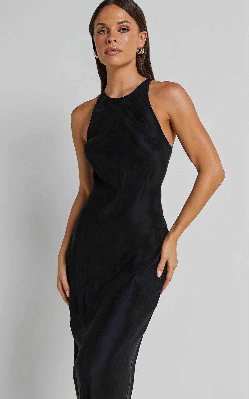 Showpo Irvine Midi Dress - Racer Neck Slip Dress Black | BTVCLK271