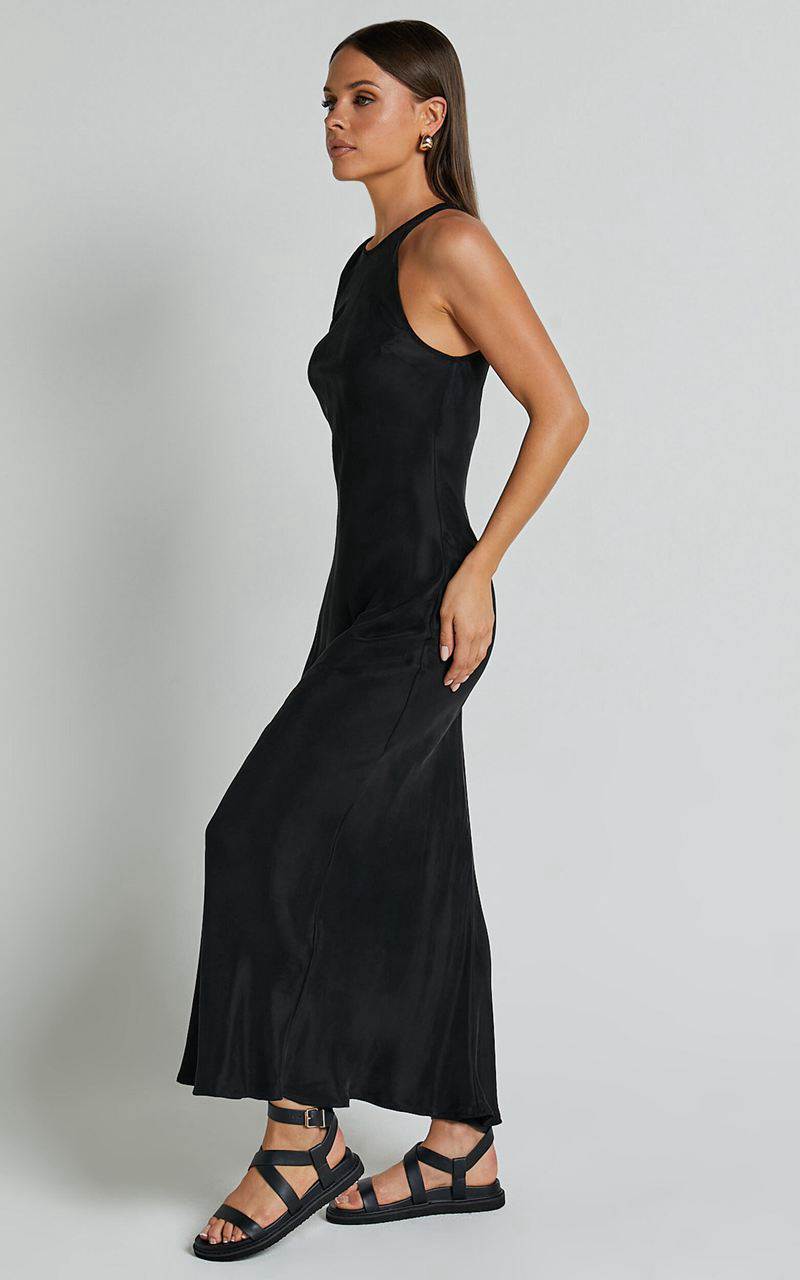 Showpo Irvine Midi Dress - Racer Neck Slip Dress Black | BTVCLK271