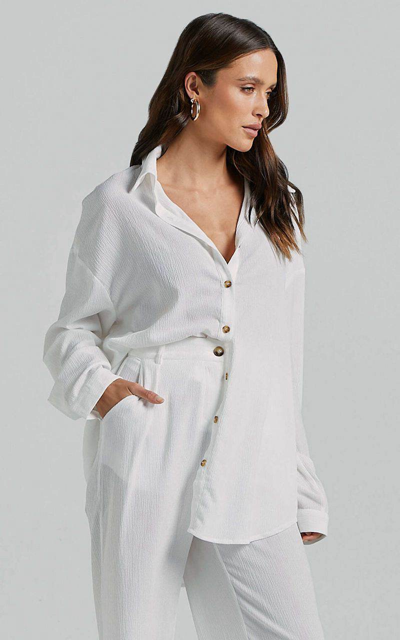 Showpo Isabeau Shirt - Relaxed Oversized Shirt White | EBGDLU650