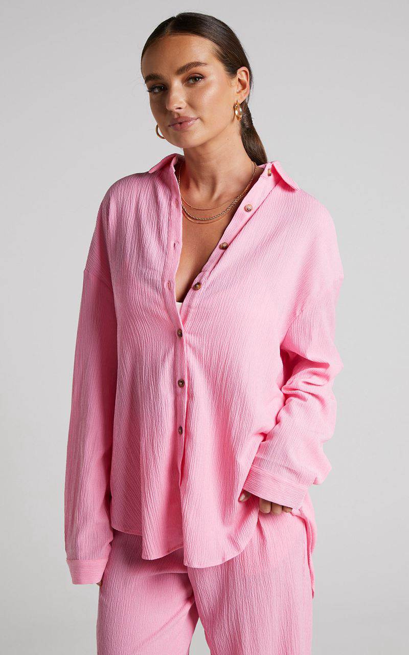 Showpo Isabeau Shirt - Relaxed Oversized Shirt Pink | AWJHBG627