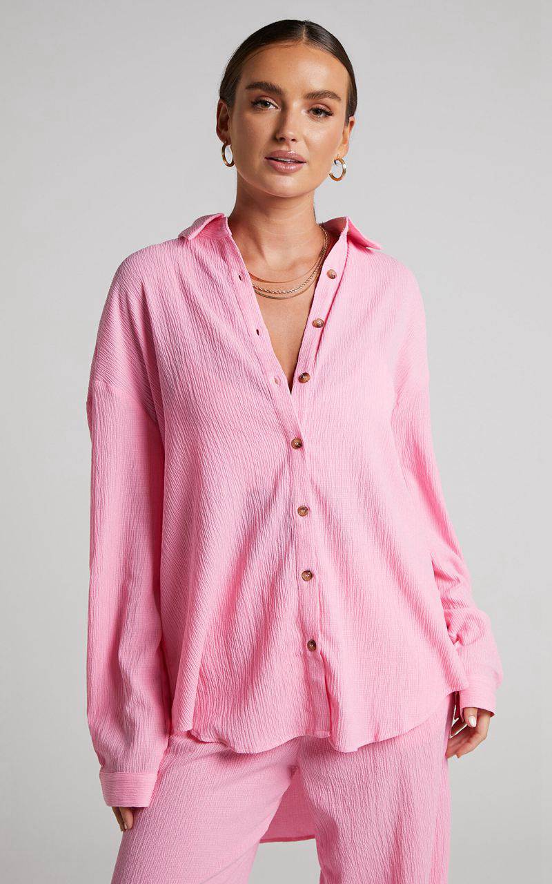 Showpo Isabeau Shirt - Relaxed Oversized Shirt Pink | AWJHBG627