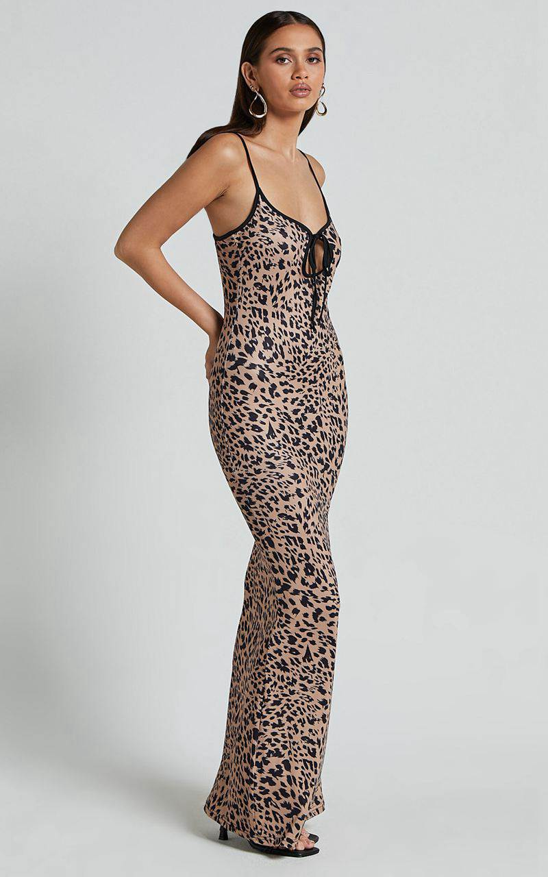 Showpo Isabel Midi Dress - Slip Dress With Key Hole Detail Leopard | MLIYRV520