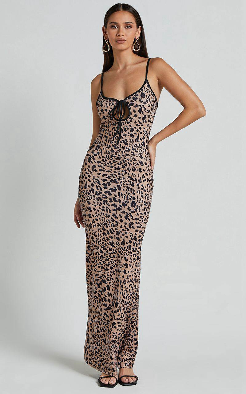 Showpo Isabel Midi Dress - Slip Dress With Key Hole Detail Leopard | MLIYRV520