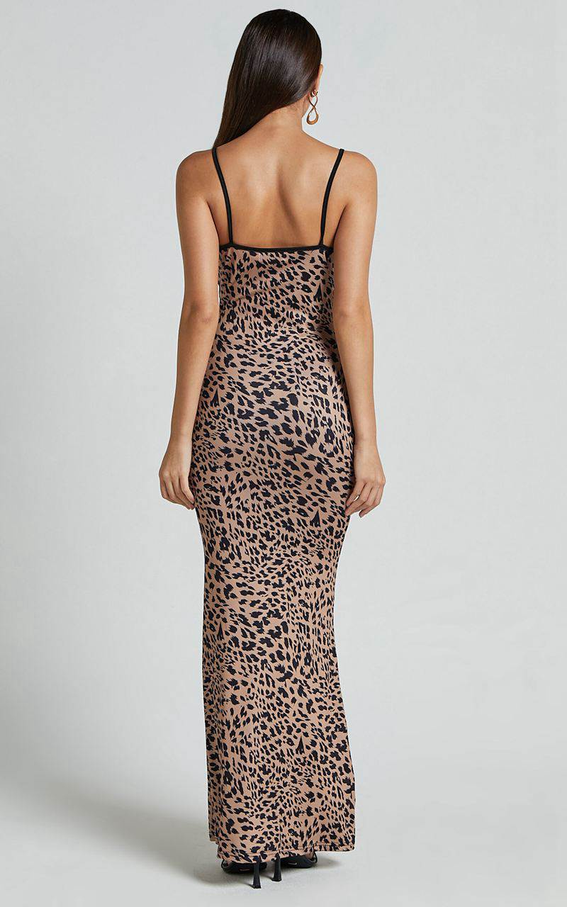 Showpo Isabel Midi Dress - Slip Dress With Key Hole Detail Leopard | MLIYRV520