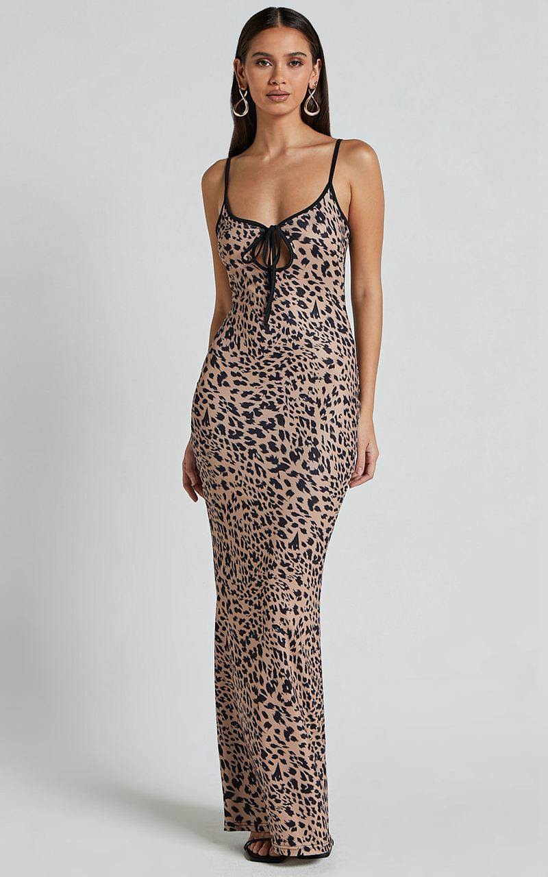 Showpo Isabel Midi Dress - Slip Dress With Key Hole Detail Leopard | MLIYRV520