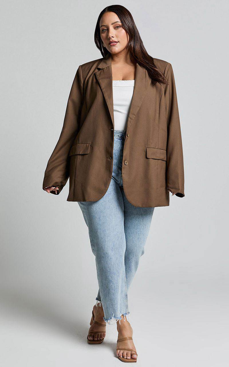 Showpo Izara Blazer - Oversized Boyfriend Fit Blazer Oak | XWDBMH906