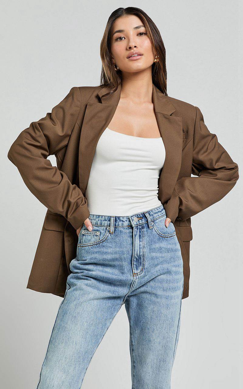 Showpo Izara Blazer - Oversized Boyfriend Fit Blazer Oak | XWDBMH906