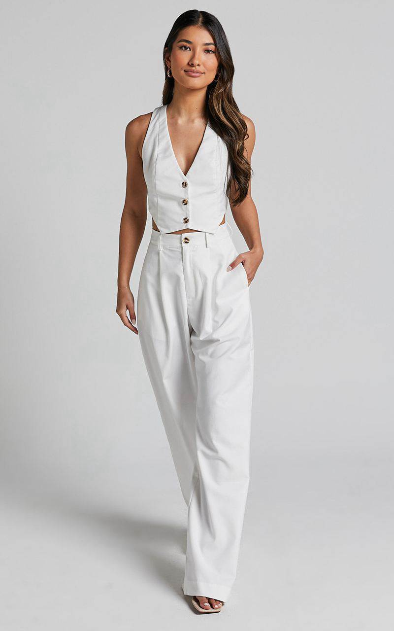 Showpo Izara Trousers - Mid Rise Relaxed Straight Leg Tailored Trousers Warm White | IHDAPK306